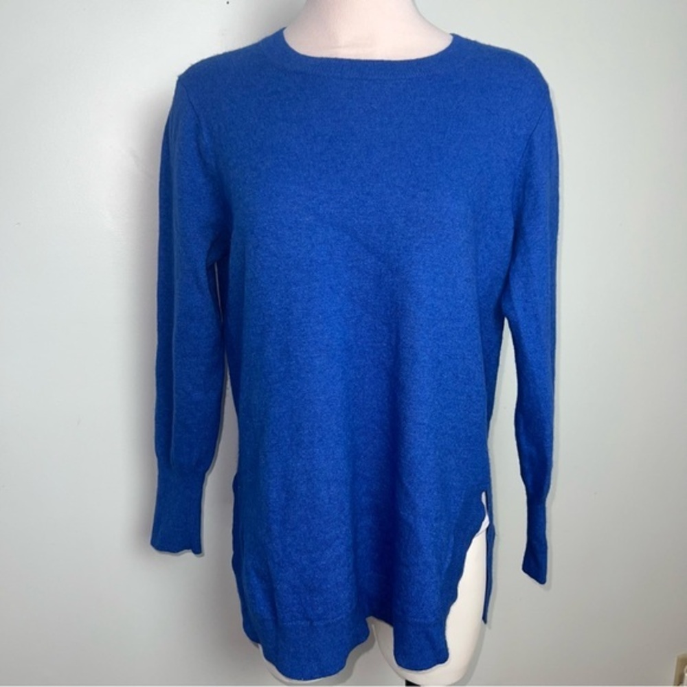 J.Crew Blue Merino Wool Blend Sweater Side Slit Hem Size Large